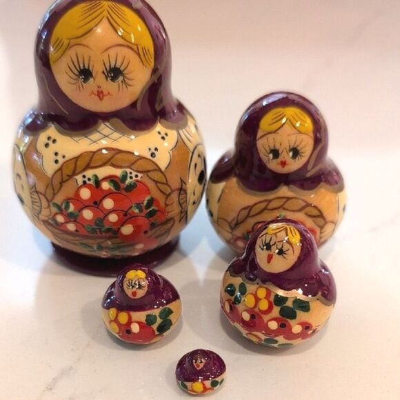 Vintage Handmade Russian Matryoshka Wooden Nesting Dolls Folk Art - Picture 4 of 9